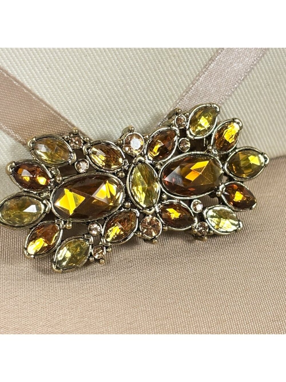 Vintage Monet Brooch With amber rhinestones open back Stones Jewelry B82